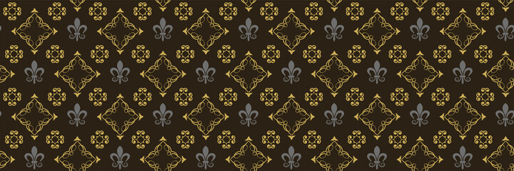 Background images with geometric and floral patterns on a black background in retro style for your design. Seamless background for wallpaper, textures. Vector illustration.