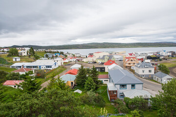 Village of Holmavik in Steingrimsfjordur fjord in Strandir in North Iceland