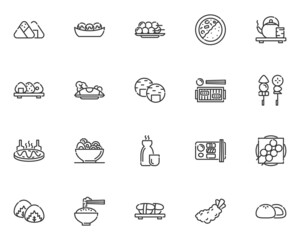 set of japanese food line icons, restaurant