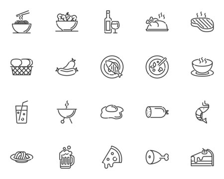 set of restaurant line icons, food, recipe