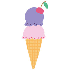 Ice cream with a waffle tube. Vector illustration.