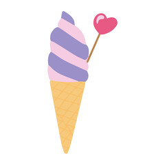 Ice cream with a waffle tube. Vector illustration.
