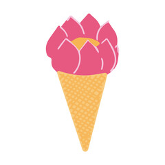Ice cream with a waffle tube. Vector illustration.
