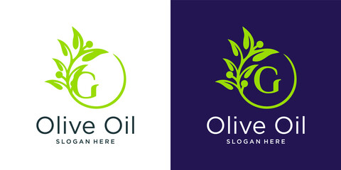 Letter g olive oil logo design template