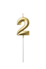 Number 2 on white background. Candle in shape of number 2 isolated