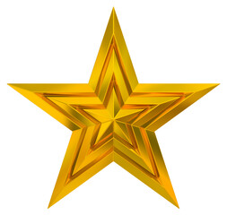 5 point star - Christmas Star - golden single isolated on white - 3d rendering