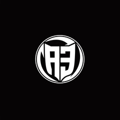 AE Logo monogram shield shape with three point sharp rounded design template
