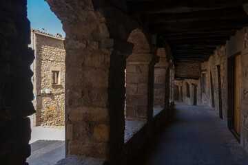 arcaded street in the medieval town of Guimera in Lleida
