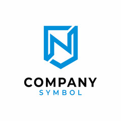 Initial Letter N Shield Line Art Logo Design Vector