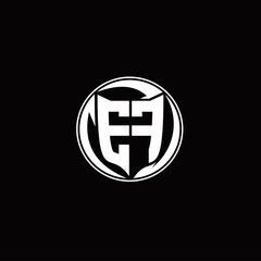 EF Logo monogram shield shape with three point sharp rounded design template
