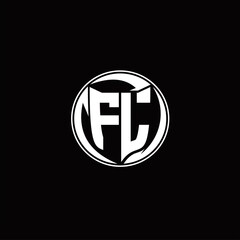 FL Logo monogram shield shape with three point sharp rounded design template