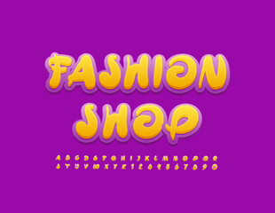 Vector bright sign Fashion Shop. Handwritten Alphabet Letters and Numbers. Modern style Font