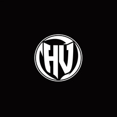 HV Logo monogram shield shape with three point sharp rounded design template