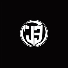 JE Logo monogram shield shape with three point sharp rounded design template