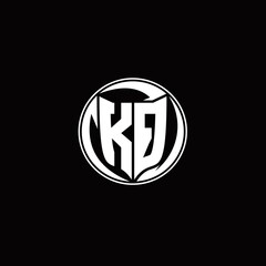 KQ Logo monogram shield shape with three point sharp rounded design template