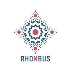 Asian ornamental emblem. Oriental geometric logo template. Vector arabic rhombus mosaic symbol