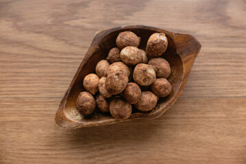 Bambara groundnut or Vigna subterranea which still covered with soil.Vigna subterranea ripens its pods underground, much like the peanut. They can be eaten fresh or boiled after drying.