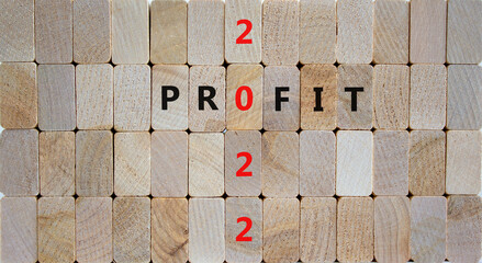 2022 profit new year symbol. Wooden blocks with words 'Profit 2022'. Beautiful wooden background, copy space. Business, 2022 profit new year concept.