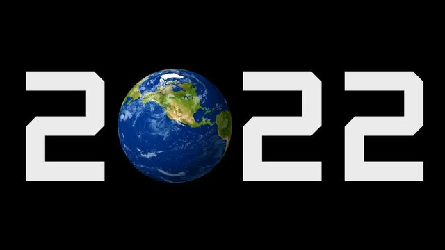 2022年イメージ　年号と地球　アルファチャンネル付き背景透過ムービー