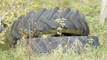 tires in the grass
