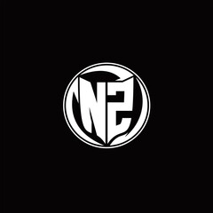 NZ Logo monogram shield shape with three point sharp rounded design template