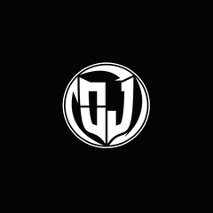 OJ Logo monogram shield shape with three point sharp rounded design template