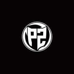 PZ Logo monogram shield shape with three point sharp rounded design template