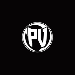 PV Logo monogram shield shape with three point sharp rounded design template