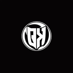 QK Logo monogram shield shape with three point sharp rounded design template