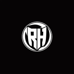 RH Logo monogram shield shape with three point sharp rounded design template