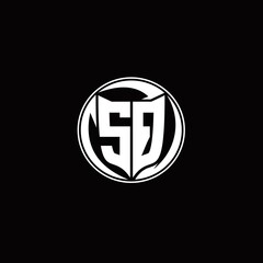 SQ Logo monogram shield shape with three point sharp rounded design template