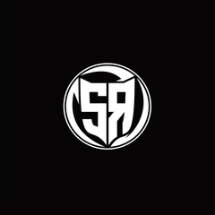 SR Logo monogram shield shape with three point sharp rounded design template