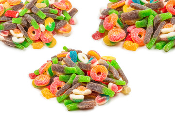 Assorted gummy candies. Top view. Jelly  sweets.