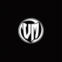 VM Logo monogram shield shape with three point sharp rounded design template