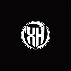 XH Logo monogram shield shape with three point sharp rounded design template