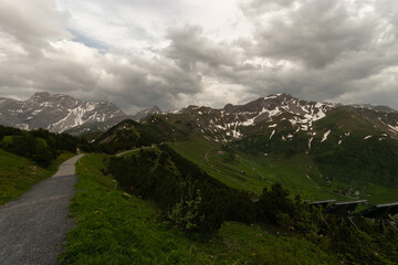 Obraz premium Sareis, Liechtenstein, June 20, 2021 Adorable alpine scenery on an overcast day