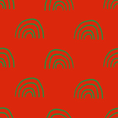 Seamless pattern with Christmas decoration. Green and red rainbow pattern.