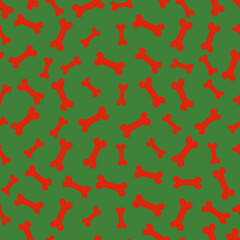 Seamless pattern with Christmas decoration. Red bones on green background.