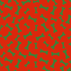 Seamless pattern with Christmas decoration. Green and red bone pattern.