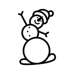 Snowman icon. Black contour linear sketch silhouette. Front view. Vector simple flat graphic illustration. The isolated object on a white background. Isolate.