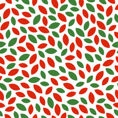 Seamless pattern with Christmas decoration. Green and red leaves pattern.