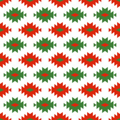 Seamless pattern with Christmas decoration. Green and red kilim pattern.