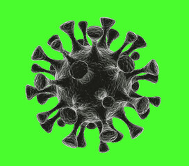 Gray coronavirus on a green background background, close-up, 3D rendering.