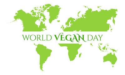 World Vegan Day November 1 vector design. Text on the green world map.