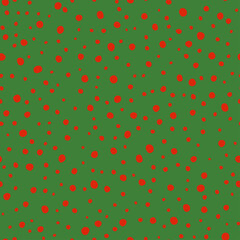 Seamless pattern with Christmas decoration. Green and red dots pattern.