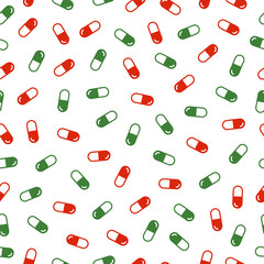 Seamless pattern with Christmas decoration. Green and red pills pattern.