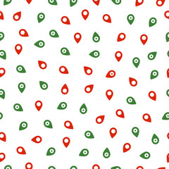 Seamless pattern with Christmas decoration. Green and red map pin pattern.