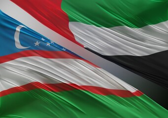UAE Flag with Abstract Uzbekistan Flag Illustration 3D Rendering (3D Artwork)