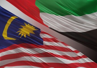 UAE Flag with Abstract Malaysia Flag Illustration 3D Rendering (3D Artwork)