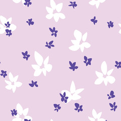 Obraz na płótnie Canvas Cute little delicate floral seamless vector pattern in light purple colours. Abstract flower field hand drawn illustration ideal for background or packaging design.